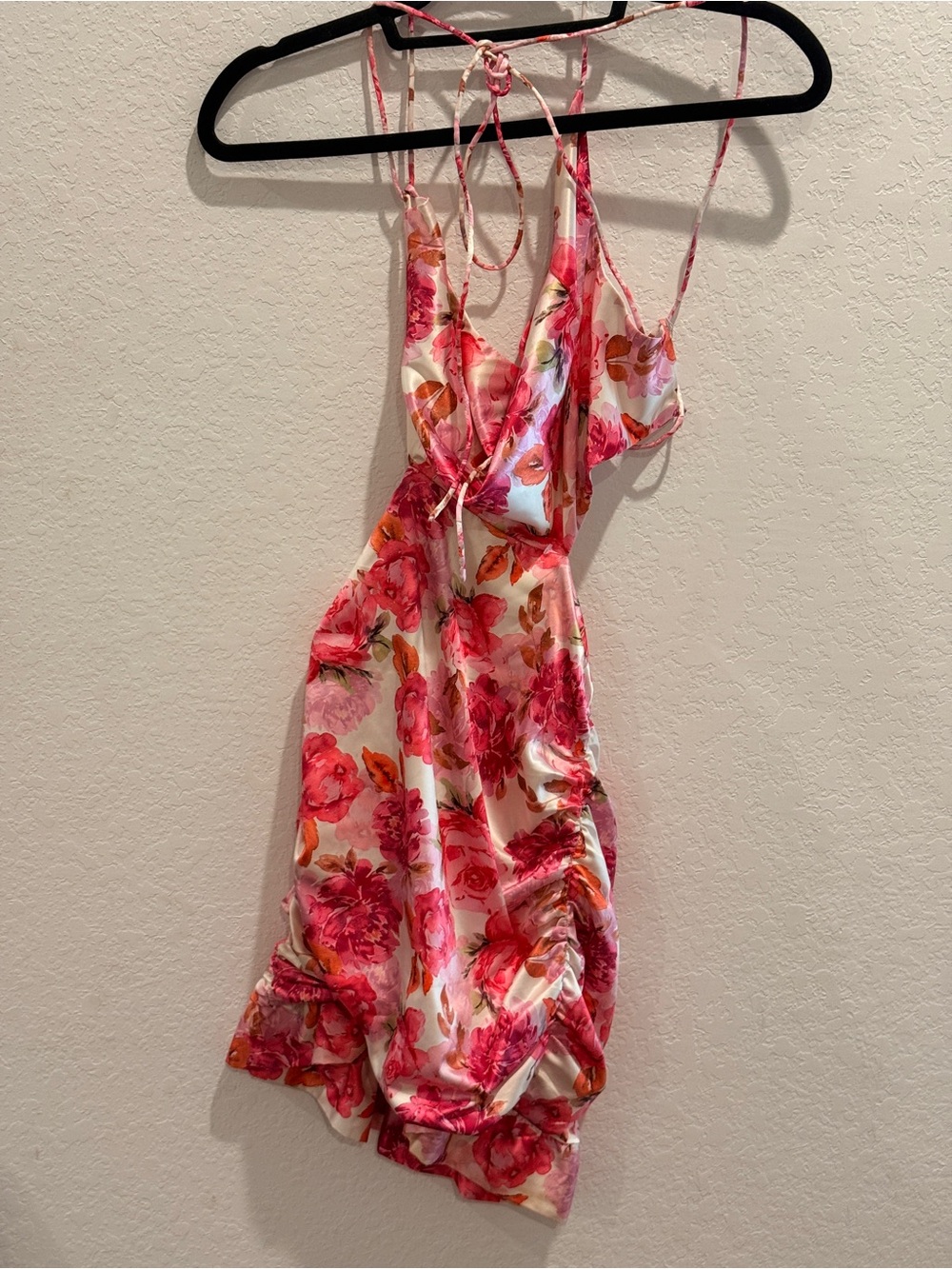 Alamour The Label Pink & Cream Floral Satin Mini Dress